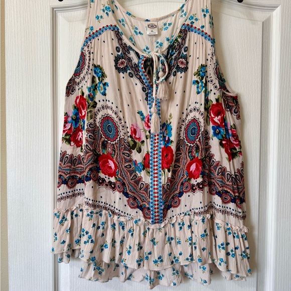 BILA BOHO TOP. MADE IN INDIA. SLEEVELESS RUFFLED EMBROIDERED TOP. EXCELLENT COND - Picture 13 of 14